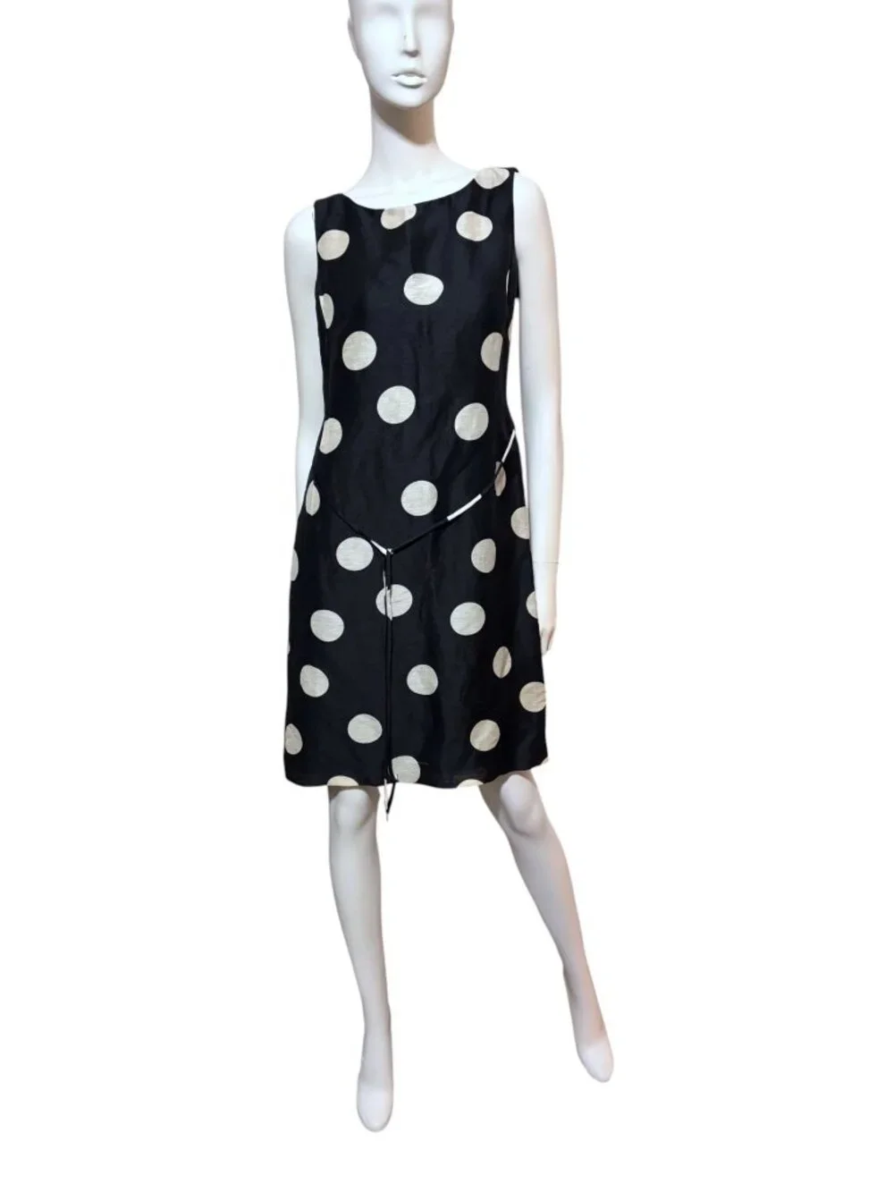 Y2K Talbots Polka Dot Dress 4 Petite Linen Silk Sleeveless Rockabilly Retro - Picture 3 of 8